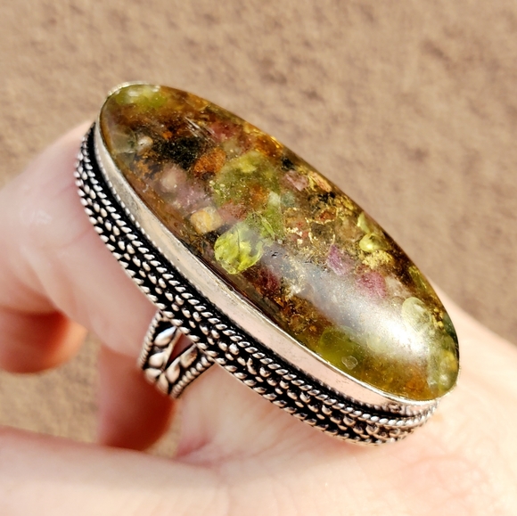 New Huge Natural Watermelon Tourmaline 925 Silver Statement Ring. - Picture 1 of 10